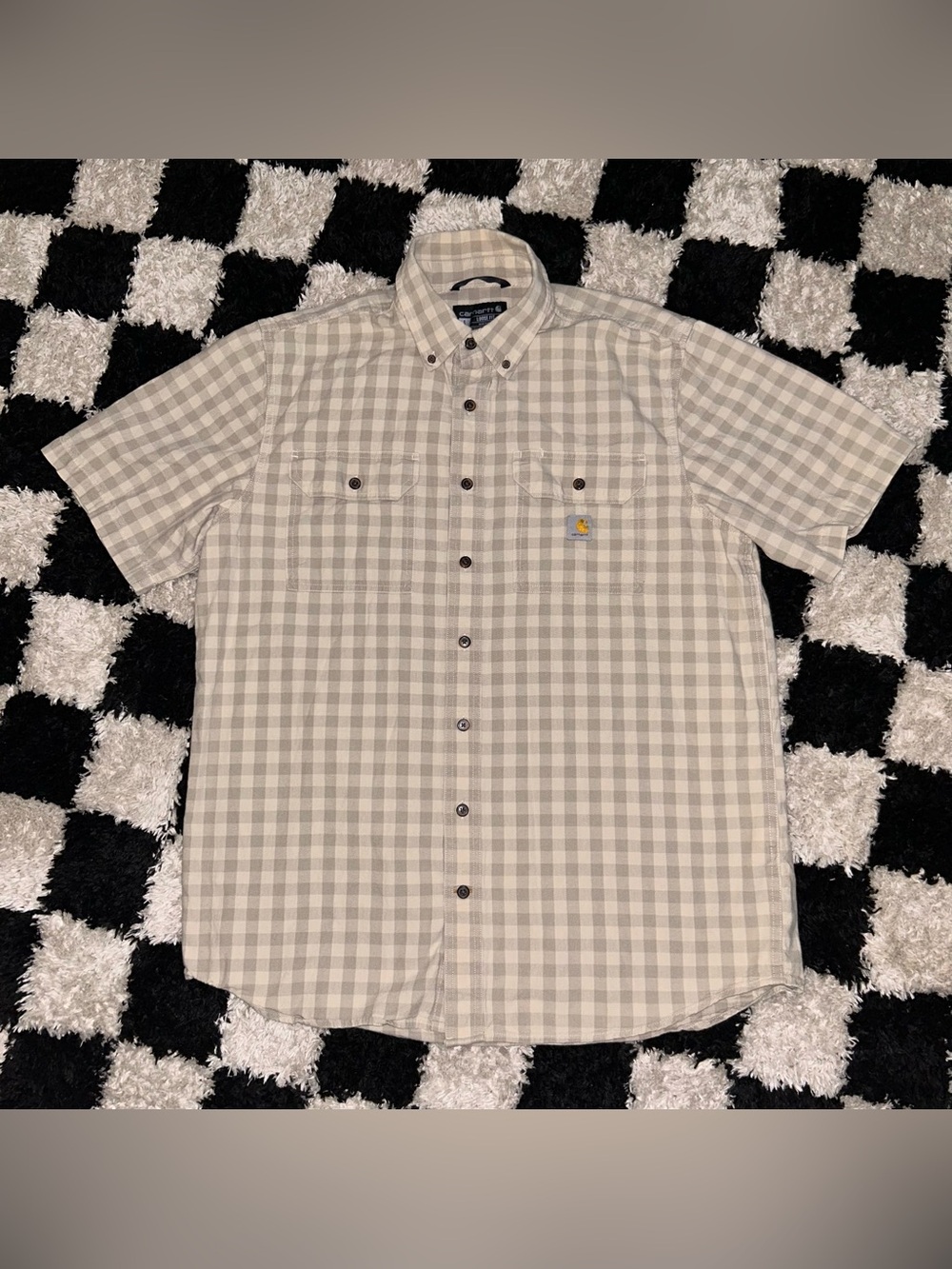 Carhartt Shirt Men L Tall Loose Fit Midweight Short Sleeve Tan Plaid TW4625-M LT